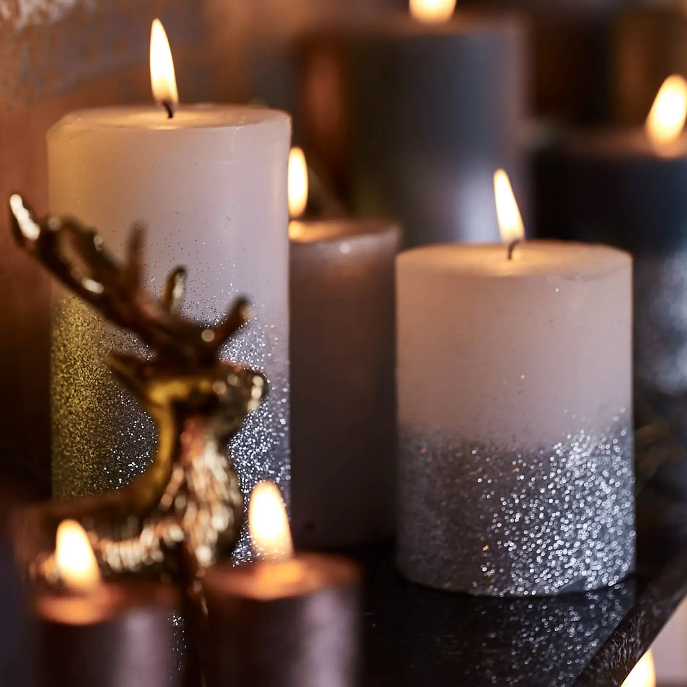 Depot Bougie Pilier Rustic Silver Glitter